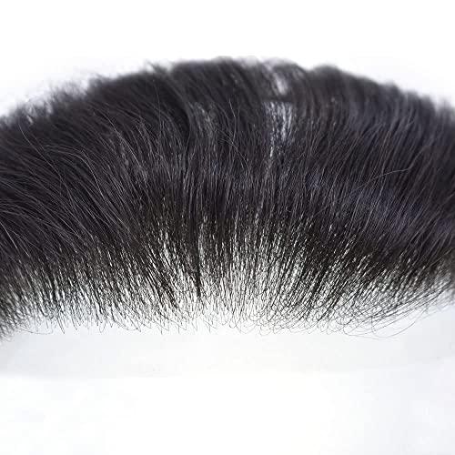 Curve Hair Invisible Mens Receding Hairline Human Hair Replacement System Mens Hairline Toupee V-Loop Skin PU Frontal Hairpiece Natural V-Shape (4cmX18cm, 3 Dark Brown)