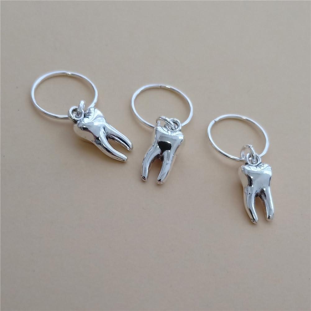 Generic Generic 8pcs Tooth Charm Hair Jewelry for Men Women Braids, Mini 3D Human Teeth Charm Pendant Dreadlocks Decorations Rings Clip, Gothic Punk Braids Hair Accessories, Antique silver