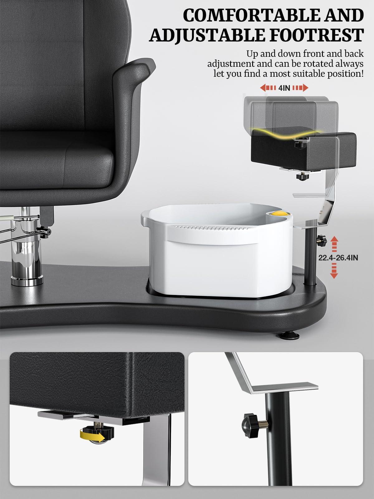 OKAKOPA OKAKOPA Pedicure Chair No Plumbing, Portable Pedicure Station for Nail Tech, 360 Swivel Reclining Salon Pedicure Chairs w/Stool, Massage Basin, Footrest for Foot Spa, Black