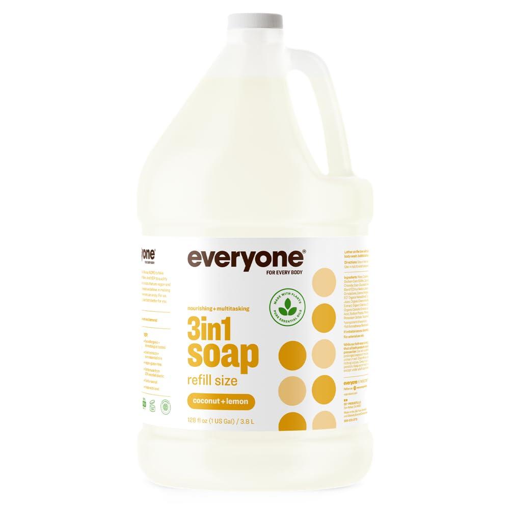 everyone for every body Everyone 3-in-1 Soap, Body Wash, Bubble Bath, Shampoo Bundle with 1 Gallon Coconut Lemon and 2 Pack 32 Ounce Orange Squeeze Kids