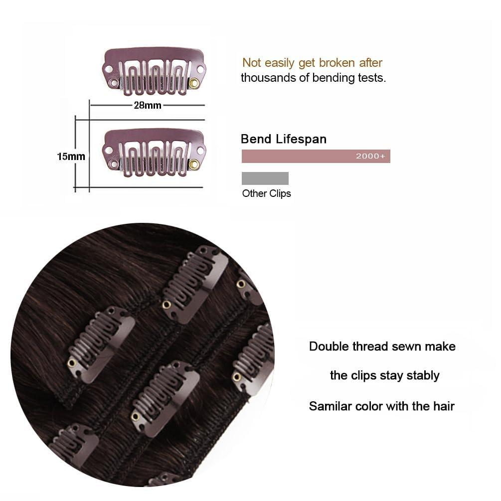 Winsky 12 Inch Clip-in Hair Extensions Remy Human Hair for Women - Soft Handmade Real Human Hair Clip in Extensions, Straight, Thick, 105g 7pcs #2T(6P2) Color