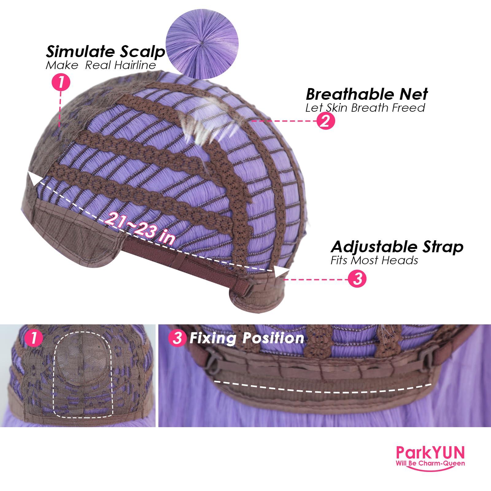 PARK YUN PARK YUN Short Purple Synthetic Bob Wig With Bangs 14 Inch Blunt Cut Bob Short Light Purple Hair Wigs for Women Straight Bob Shoulder Length Lavendar Lilac Wig for Cosplay Daily Party Wigs