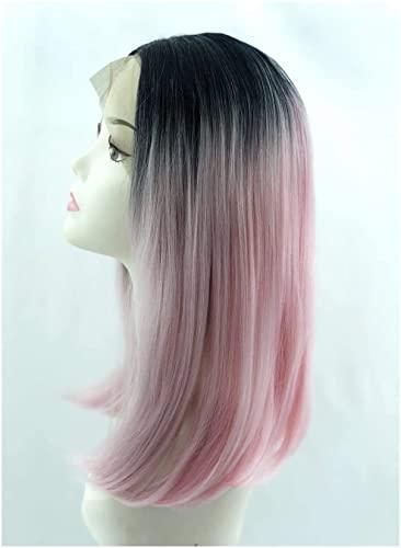 GeRRiT Wigs European and Gradient Pink Wig with Long Straight Hair Naturally Supple Pink Long Straight Hair Synthetic Braided Hair (Color : 10inch)