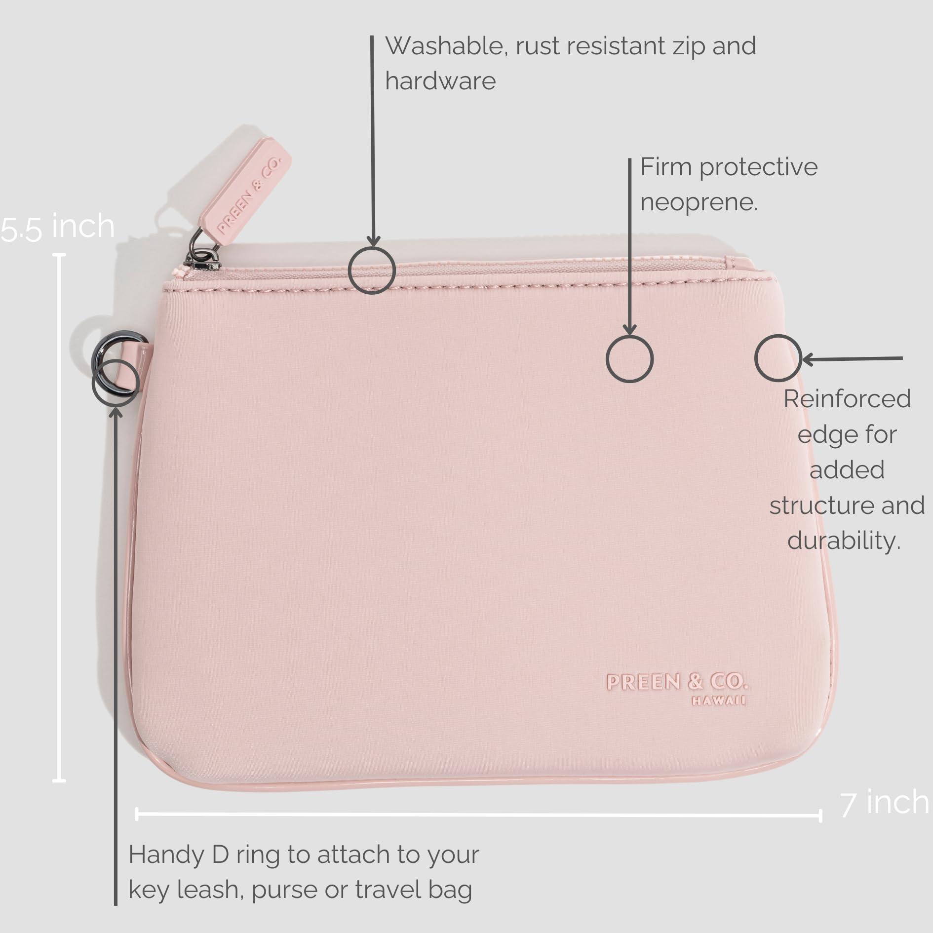 PREEN AND CO HAWAII Small, slim heat-resistant makeup beauty pouch for purse. Insulated cosmetic pouch helps protect makeup from melting, spoiling and expiring quickly. Makeup bag for car (Pouch, Nude Pink Pouch)