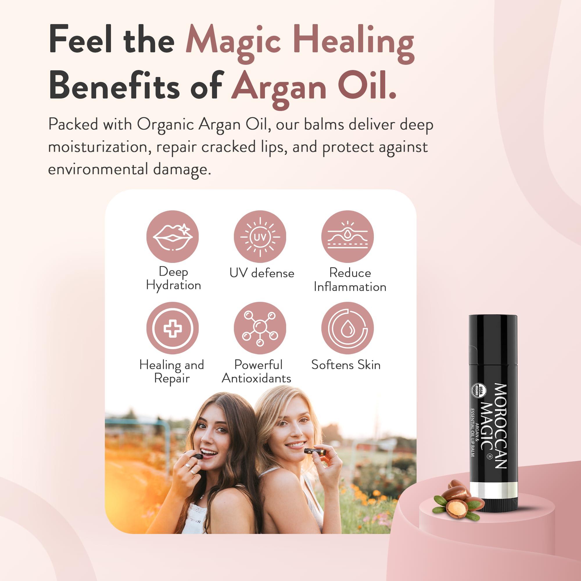 Moroccan Magic Moroccan Magic Organic Lavender Vanilla Lip Balm 3 Pack | Chapsticks for Dry Lips | Natural Argan & Essential Oils Lip Moisturizer + Vitamin E | Smooth, Hydrating, Non-Toxic | Organic Lip Balm Set