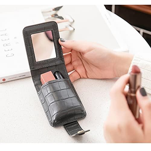 boshiho Boshiho PU Leather Lipstick Case with Mirror Mini Cosmetic Pouch Case Portable Make Up Bag with Snap Closure Elegant Gift for Girls (Gray)