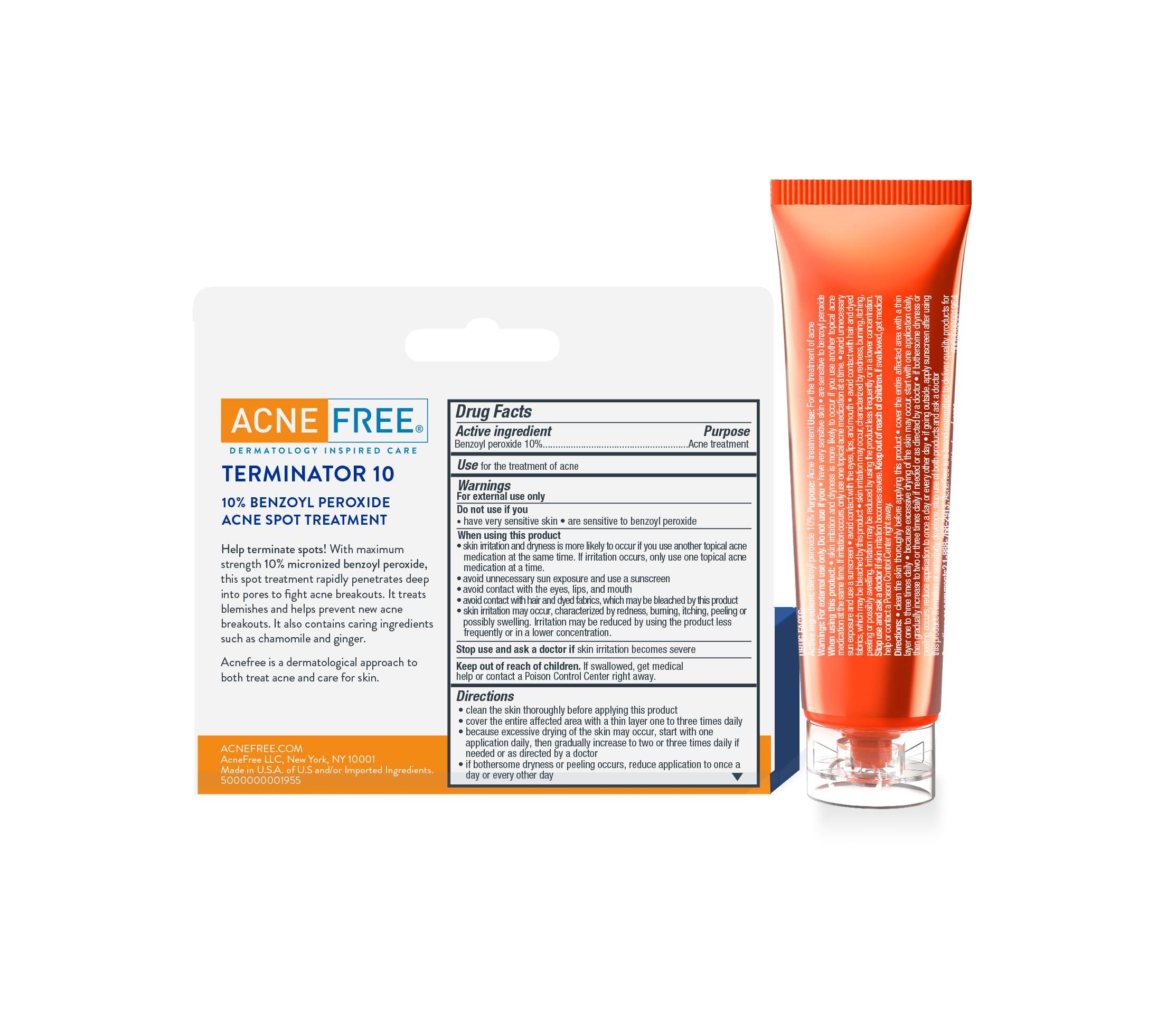 AcneFree AcneFree Terminator 10 Acne Spot Treatment with Benzoyl Peroxide 10% Maximum Strength Acne Cream Treatment, 1 Ounce - Pack Of 1