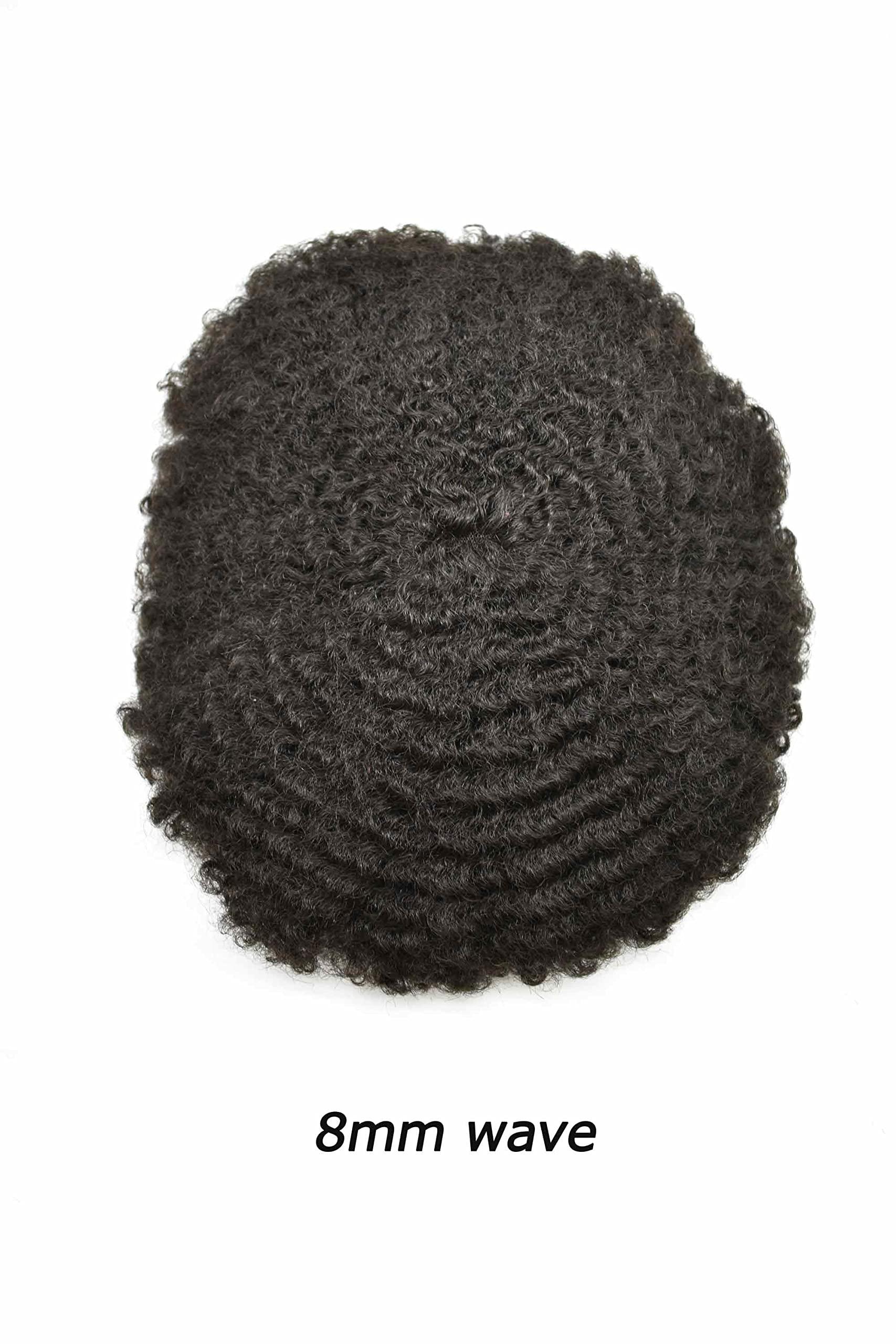 Generic Breathable Full Swiss Lace Afro Curl Toupee for Black Men 8x10inch Kinky Curly Wavy Human Hair Replacement System for Black Men Hairpieces with Natural Hairline Afro Mens Toupee 1B# OFF BLACK (8\'\'x10\'\', 1B# OFF BLACK 8MM-wave)