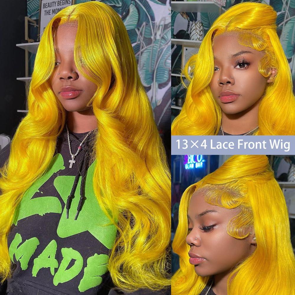 XIAPAY XIAPAY 30 Inch Yellow Lace Front Wig Human Hair Body Wave Lace Front Wigs Human Hair Pre Plucked Glueless Yellow Wig Human Hair 13x4 Colored Wigs Human Hair 180% Density HD Lace Frontal Wig