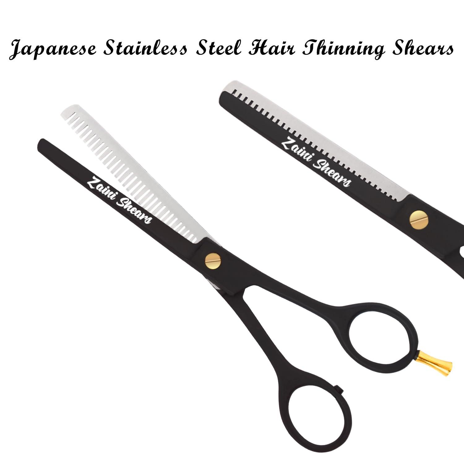 Zaini Shears Professional Thinning Scissors Texturizing Teeth Shears for Hairdressing, Salon and Home Use Thinning Shears for Hair Cutting, Japanese Stainless Steel, 6.5 inch, (black gold)