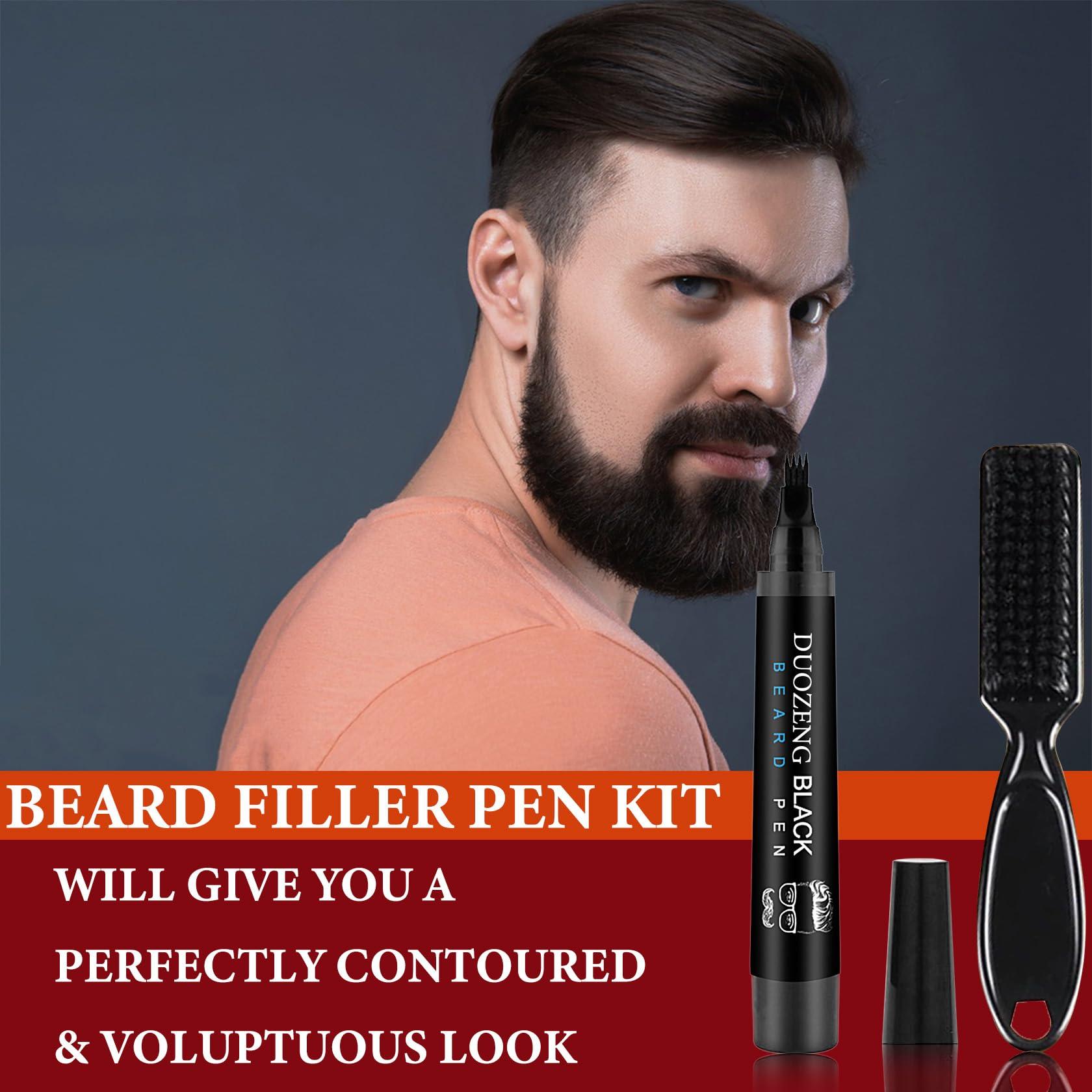 DuoZeng Beard Pencil Filler for Men,Beard Pen Filler Long Lasting Coverage Waterproof & Natural Finish Beard Filling Pen with Brush,Barber Styling Pencil - Fill, Shape & Define Perfect Beard(Black)