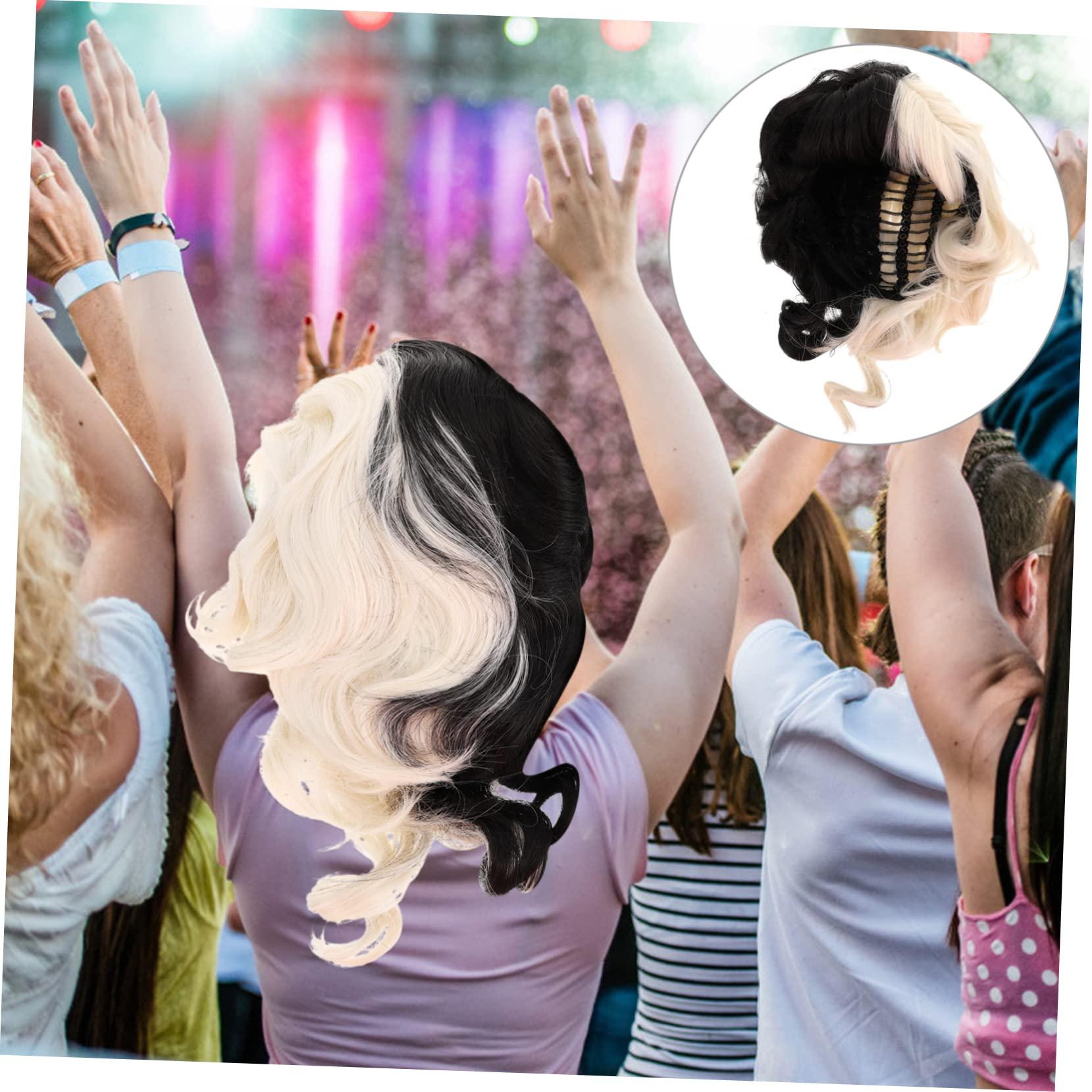 Gogogmee Gogogmee Black and White Wig Curly Wigs with Bangs Long Curly Wig Bangs Wig Long Wavy Hair Wig Exaggerated Wig Role Play Wig Black Frontal Wig Synthetic Hair Wigs High Temperature Wire