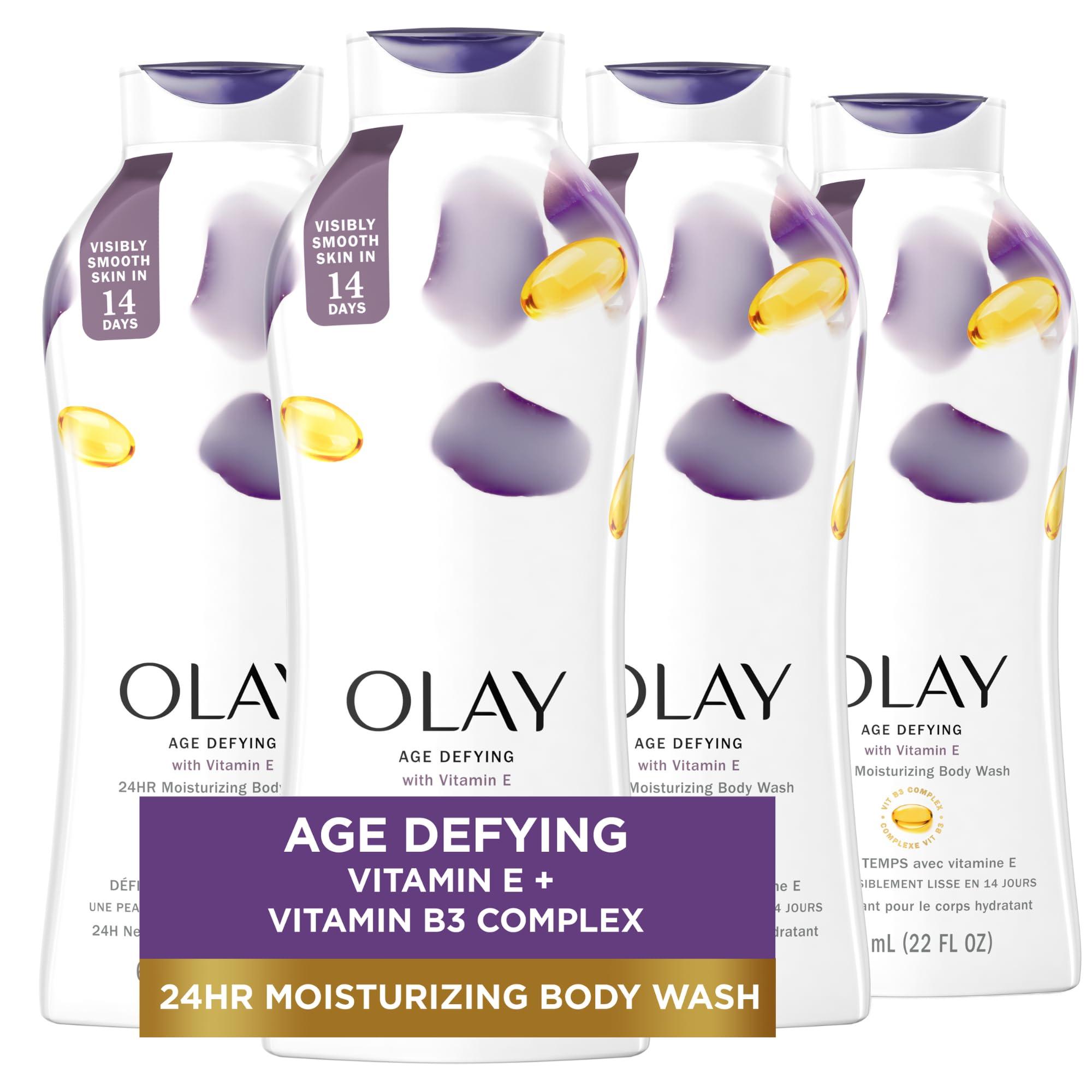 Olay Olay Age Defying Body Wash for Women with Vitamin E, 24hr Moisturizing, 22 fl oz (Pack of 4)