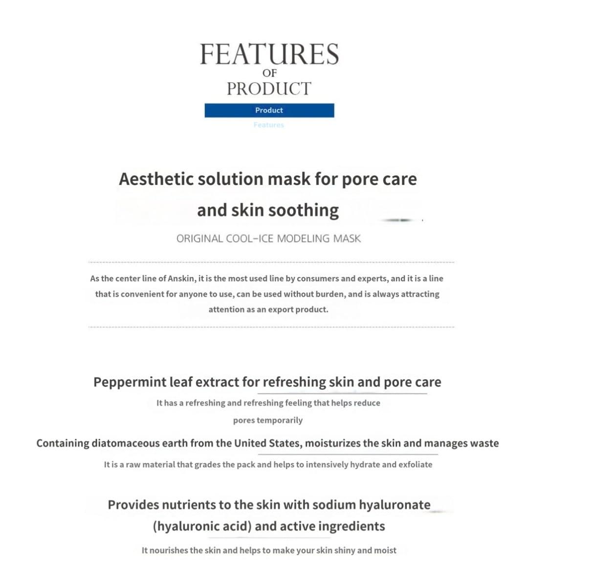 Anskin Anskin Modeling Mask Powder Pack Cool Ice for Soothing and Pore Management, 240g