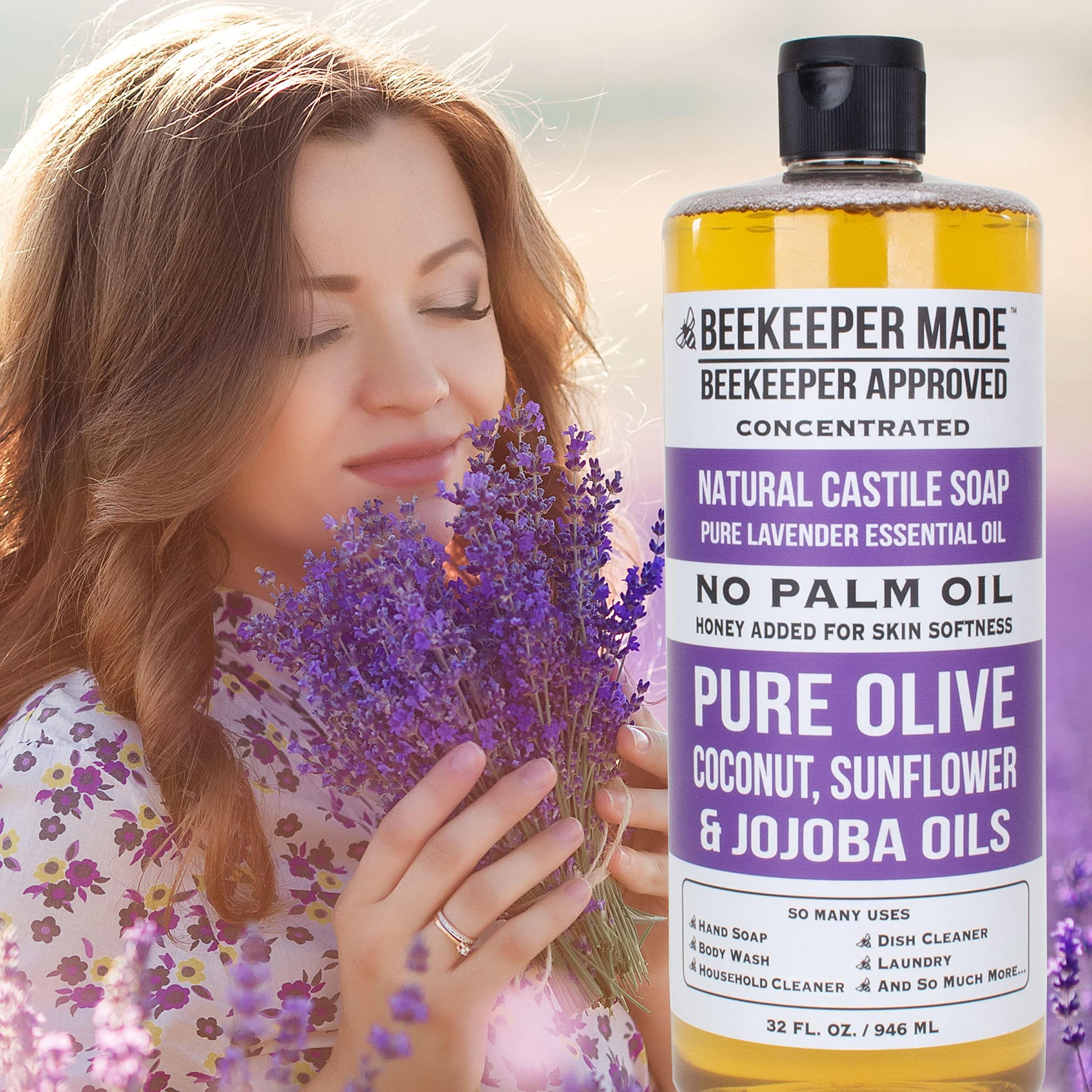 Beessential Beekeeper Made Natural Castile Soap, 32 fl oz | No Palm Oil, 8 Ingredients, Pure Olive, Coconut, & Sunflower Oils, GMO Free, For Sensitive Skin, Made in the USA (Lavender)