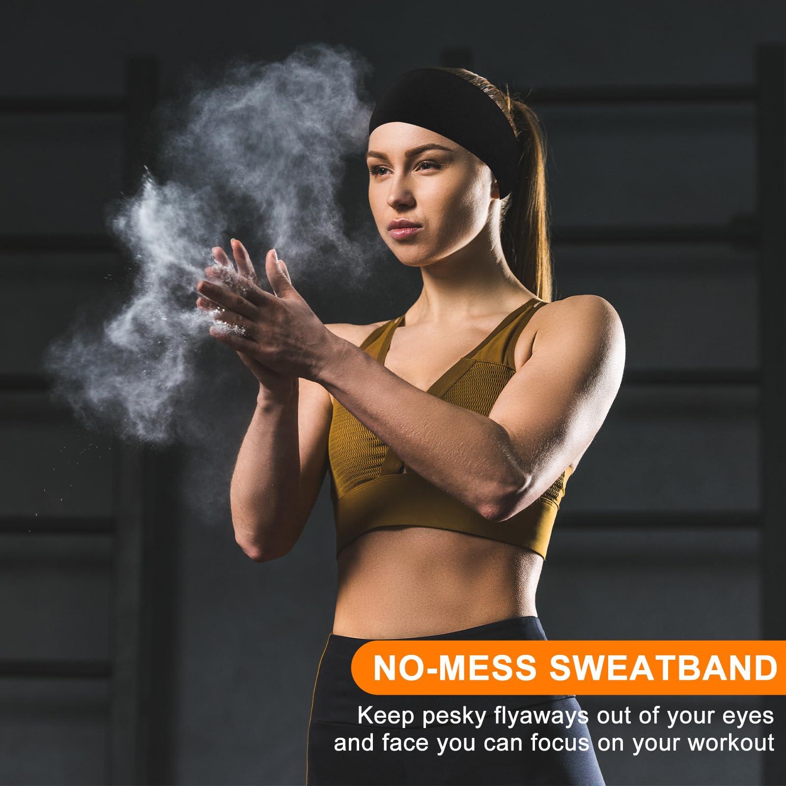 RITOPER RITOPER Black Workout Yoga Headbands for Women,6 Pack Wide Elastic Thick Headbands for Running Athletic, Non Slip Stretchy Sweat Head Bands Hair Bands (Solid Headbands)