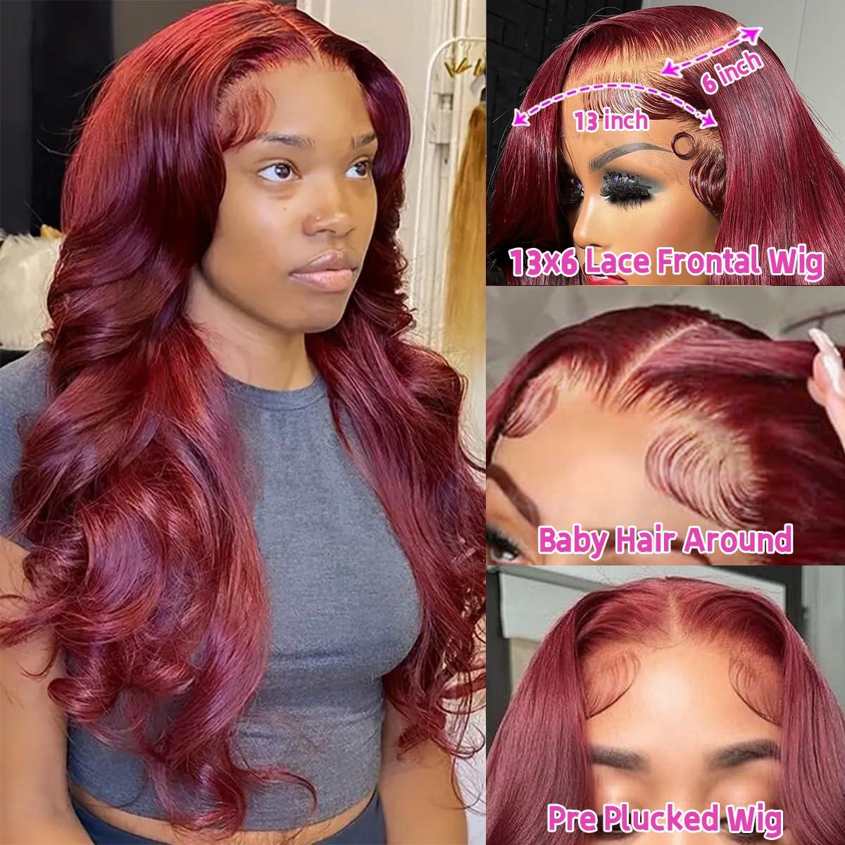 magicjoy magicjoy 99J 13x6 HD Lace Front Wigs Human Hair Pre Plucked Burgundy Lace Front Wigs Human Hair Body Wave 180% Density Glueless Red Wine Wigs for Women Human Hair Red Lace Front Wig Body Wave 24 Inch