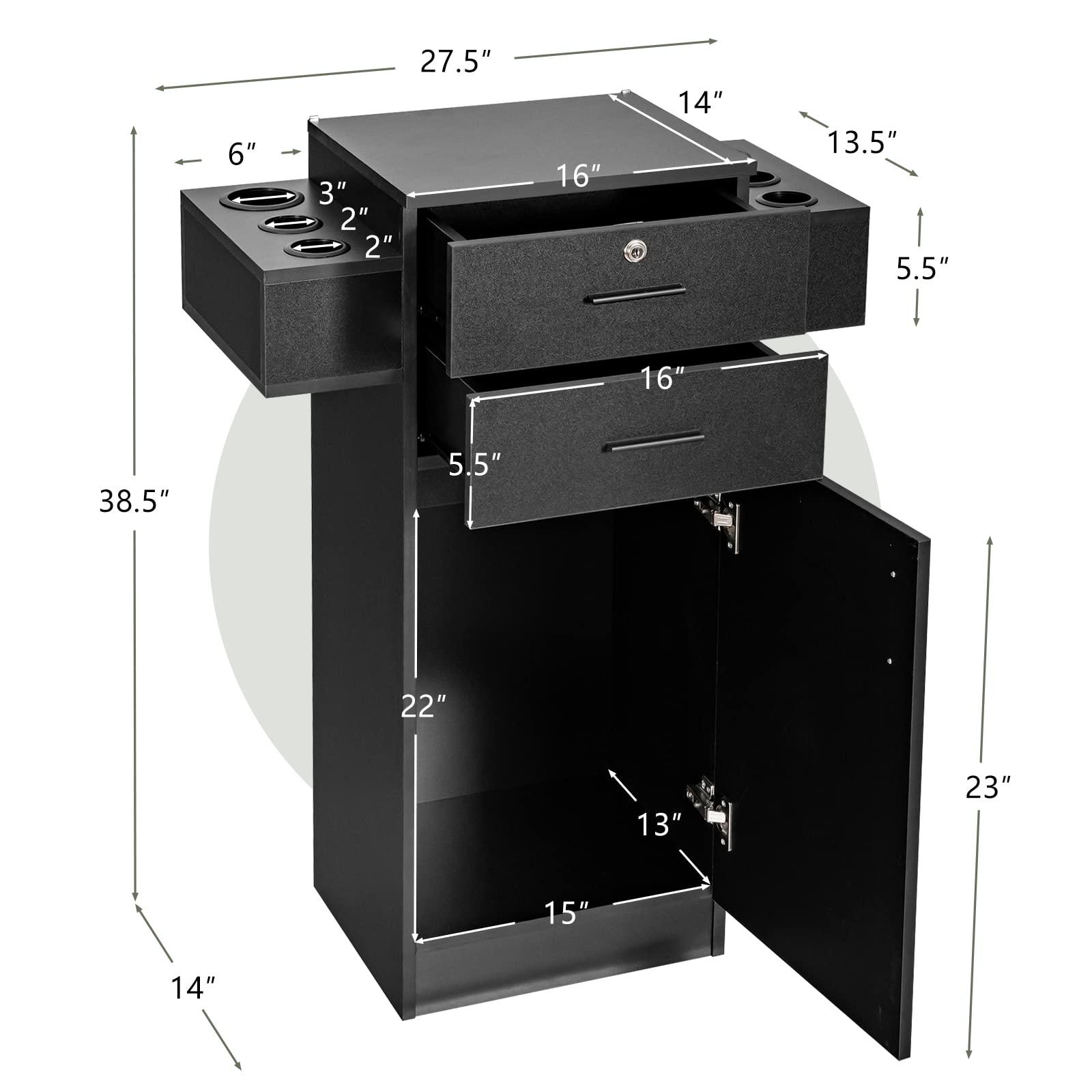 LOKO LOKO Beauty Salon Storage Cabinet for Hair Stylist, Barber Salon Station with 6 Dryer Holders, 1 Lockable Drawer, 1 Cabinet & Anti-toppling Device, Spa Equipment Barber Station for Spa & Salon