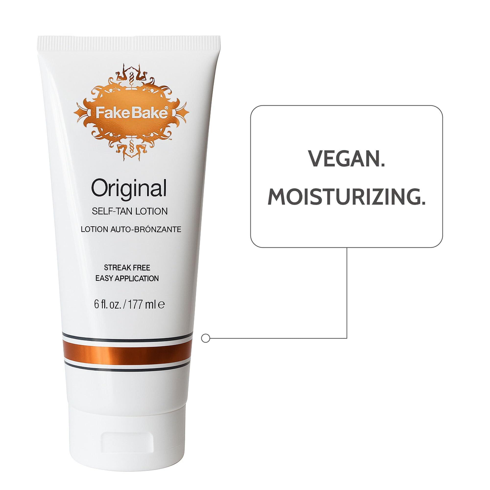 Fake Bake Fake Bake Original Self-Tanning Lotion Lasting Natural Looking Sunless Tanner For All Skin Tones Women & Men - Streak Free, Flawless Glow Includes Gloves For Easy Application - 6 oz
