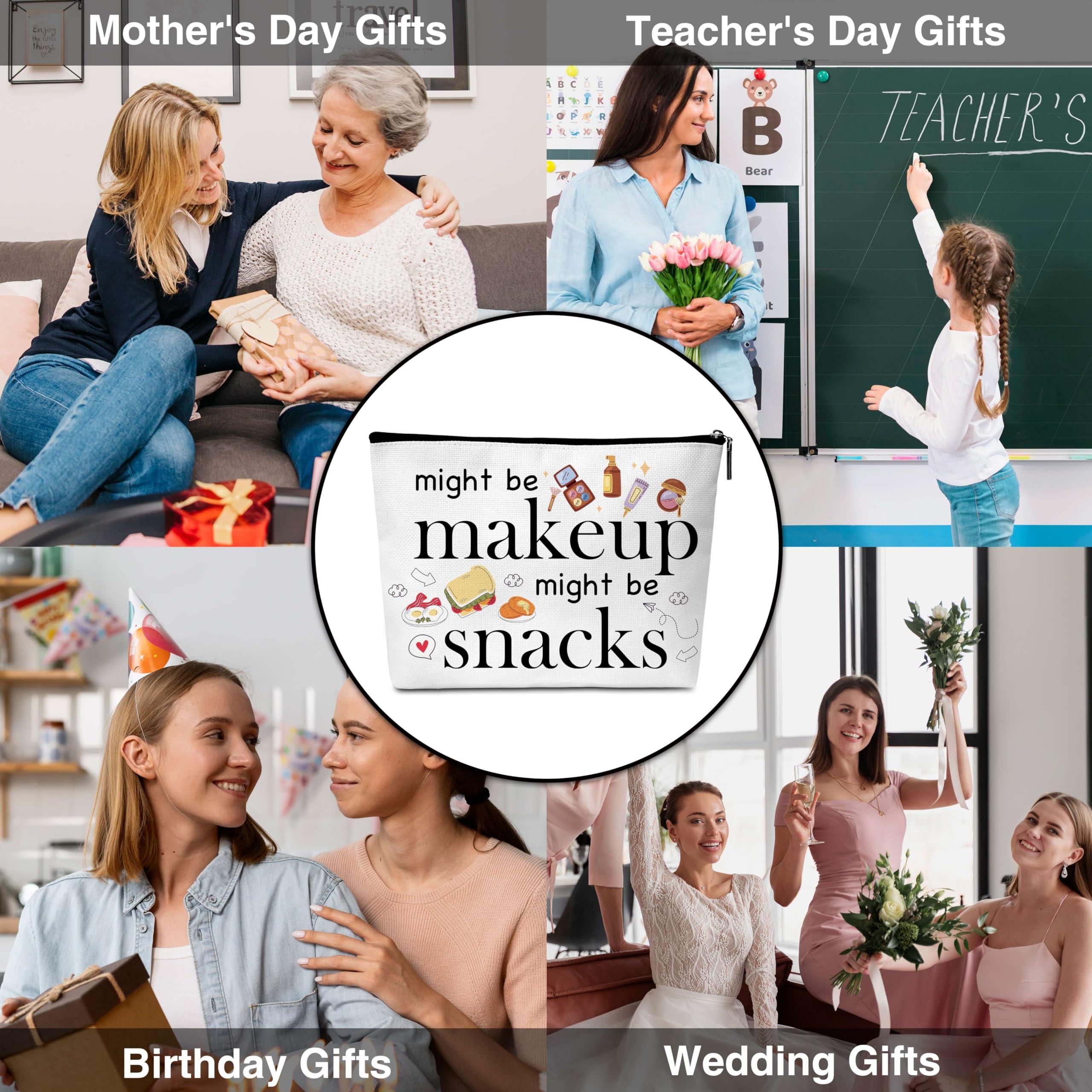 Beshoul Funny Makeup Bag, Birthday Gifts for Teens Friends, Might Be Makeup Might Be Snacks Cosmetic Bags for Women, Snack Bag for Travel -A17