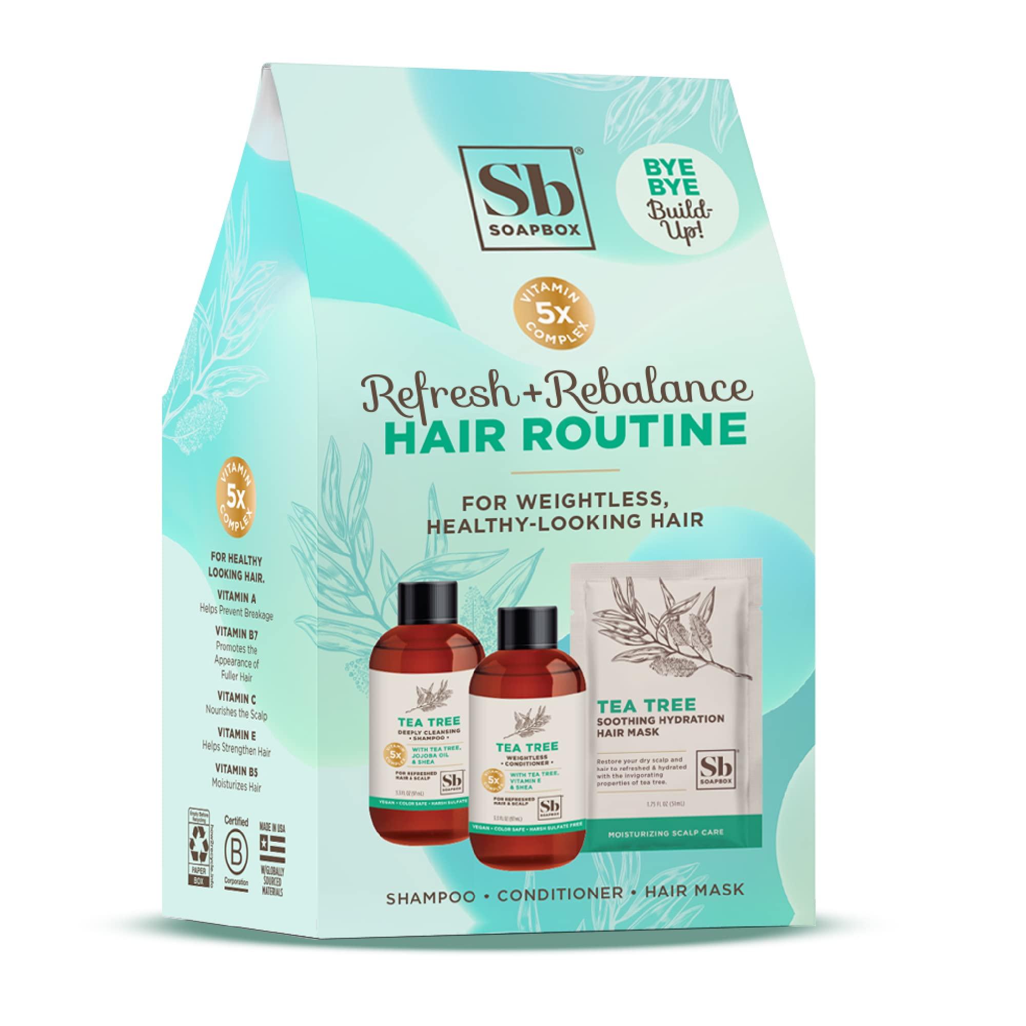 Soapbox Soapbox Haircare Gift Set of 3, Travel Sized Shampoo & Conditioner with Tea Tree Oil + Scalp Treatment to Cleanse Build Up, Cleansing Hair Care Set of Three in Gift Box Easy, Breezy Hair Days Inside!