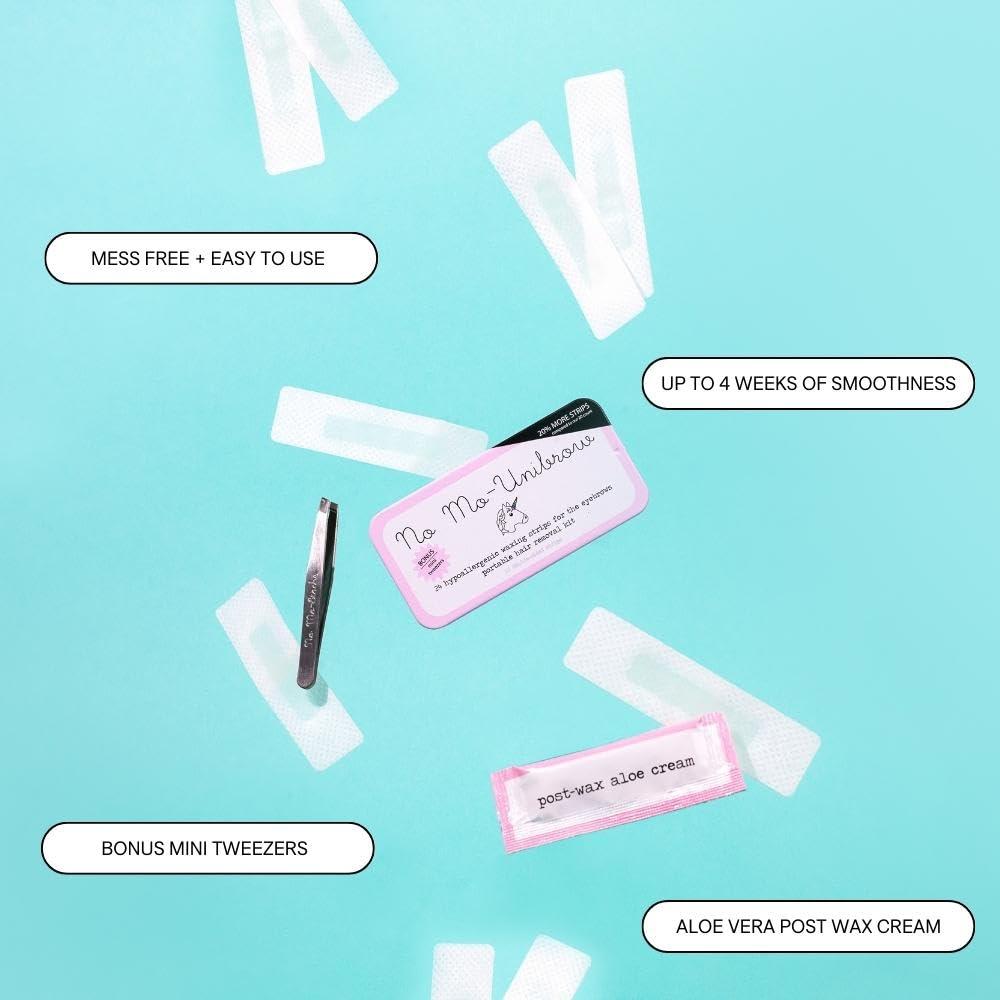 No mo-stache No Mo-Unibrow Hair Removal Waxing Kit - Waxing Strips For Eyebrows, Face, Upper Lip, and Chin - As Seen On Shark Tank - Travel Friendly Wax Strip For Face - Wax Strips and Mini Tweezers - 3 Pack