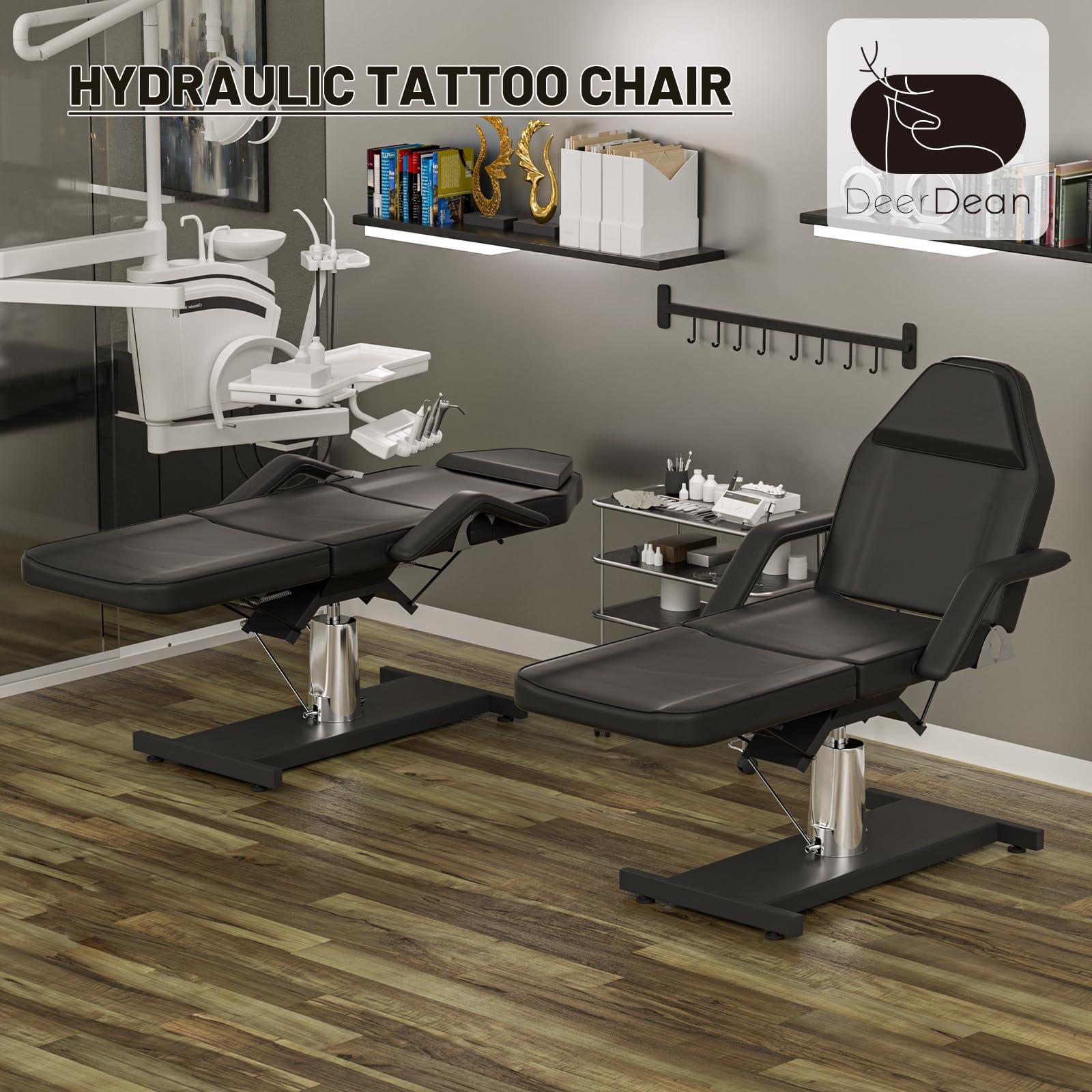 DeerDean DeerDean Hydraulic Tattoo Chair Bed for Client Facial Beds for Esthetician Chair Adjustable Facial Bed Spa Chair Massage Table Beauty Salon, Black