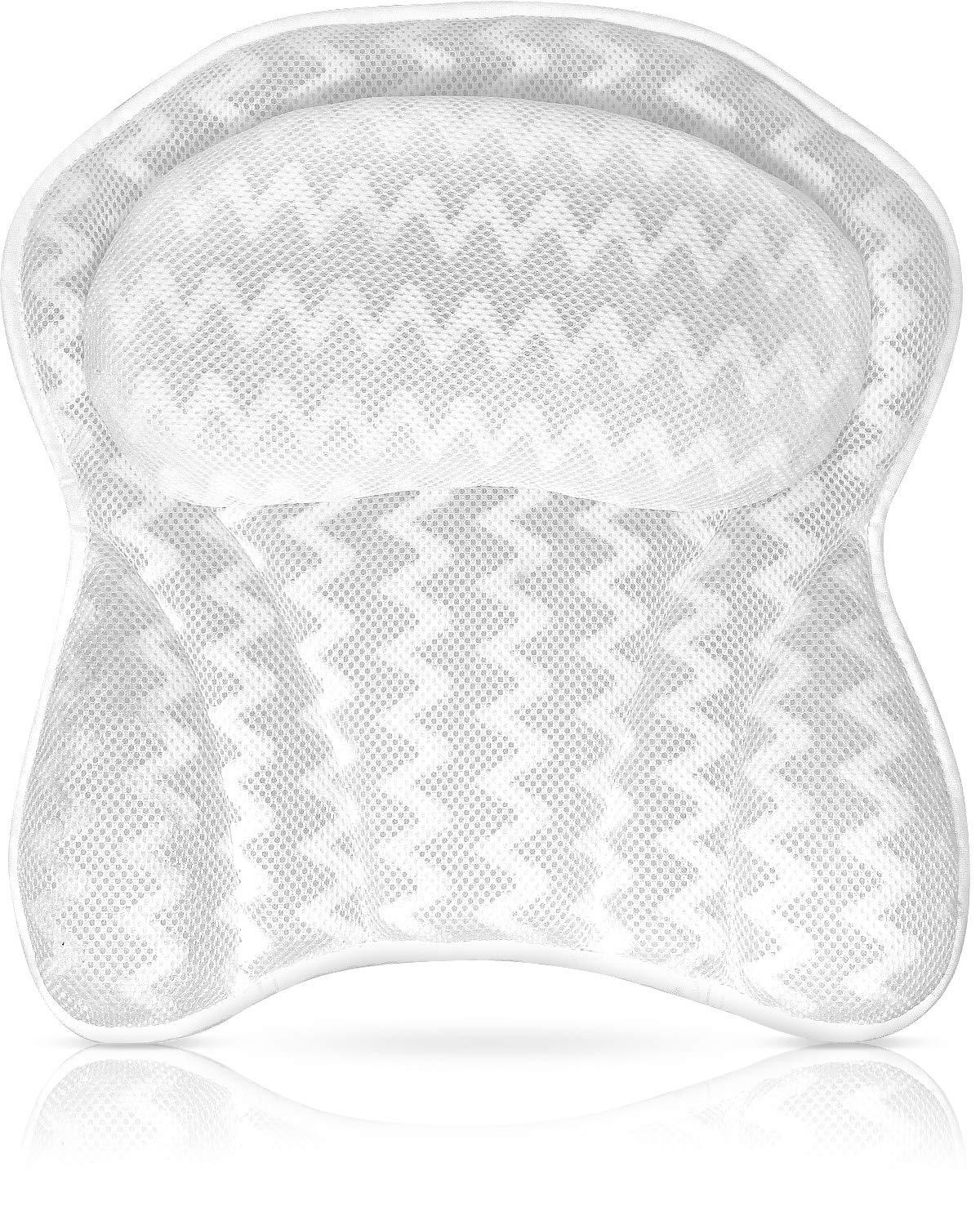 Zen Zone Luxurious Bath Pillow for Tub – Ergonomic Bath Pillow for Neck and Back Support – Bathtub Cushion for a Clean - Breathable Comfort 3D Quilted Mesh – Air Mesh Technology Supports Joints (White)