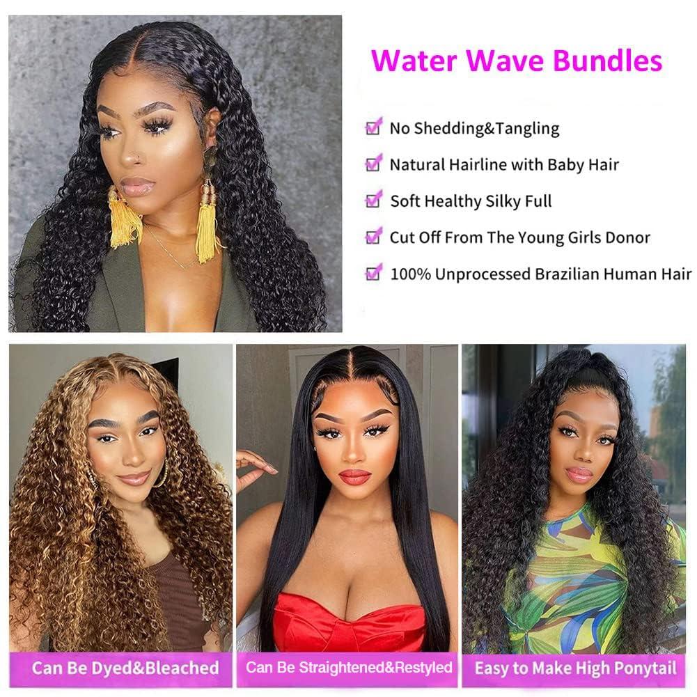 Luduna Water Curly Bundles Human Hair Water Wave Bundles 100% Unprocessed Virgin Remy Human Hair Bundles Wet and Wavy 3 Bundles for Black Women Natural Color