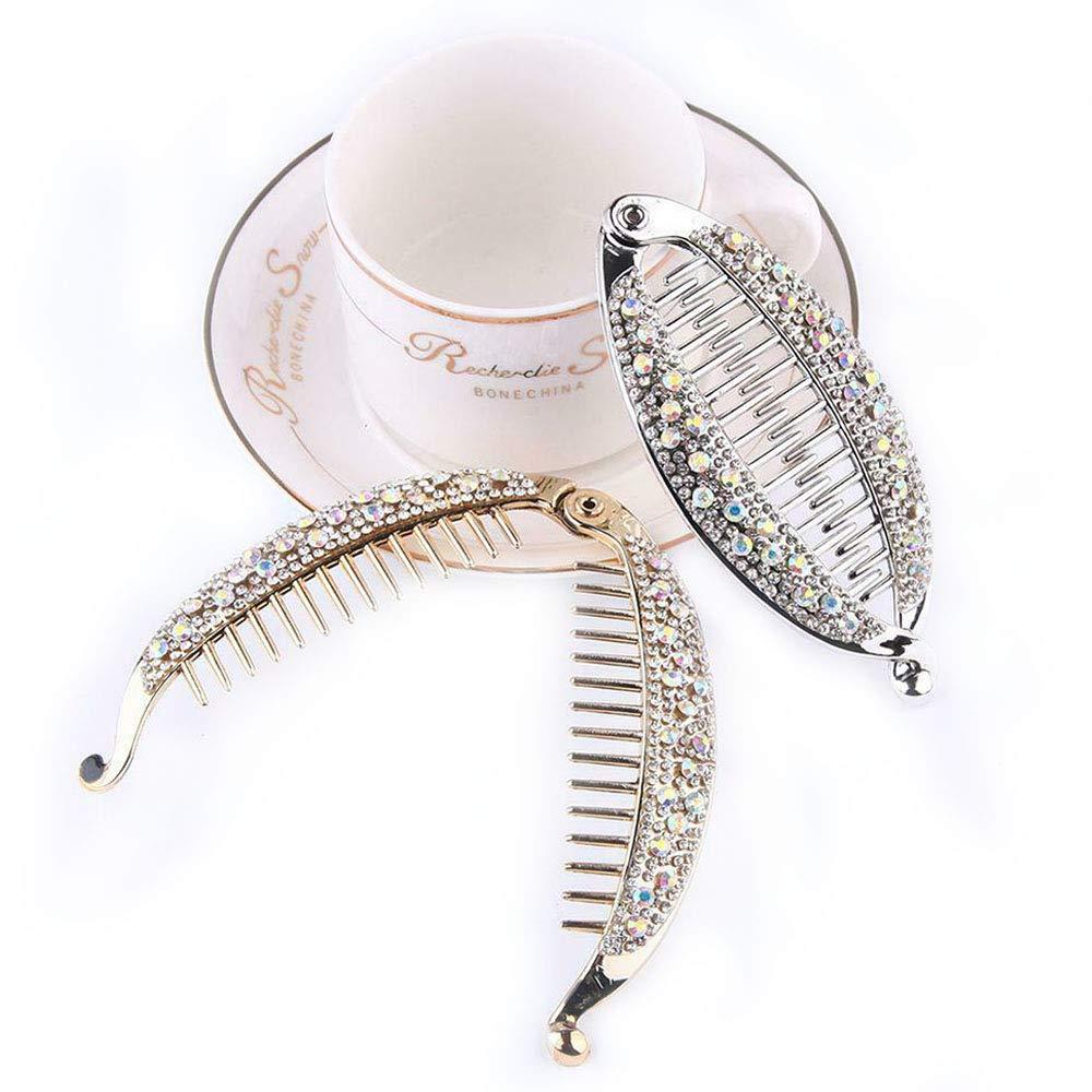 Acxico Acxico 2 pcs women's banana clip with diamond plating hairpin ponytail banana clip (1 gold and silver each)