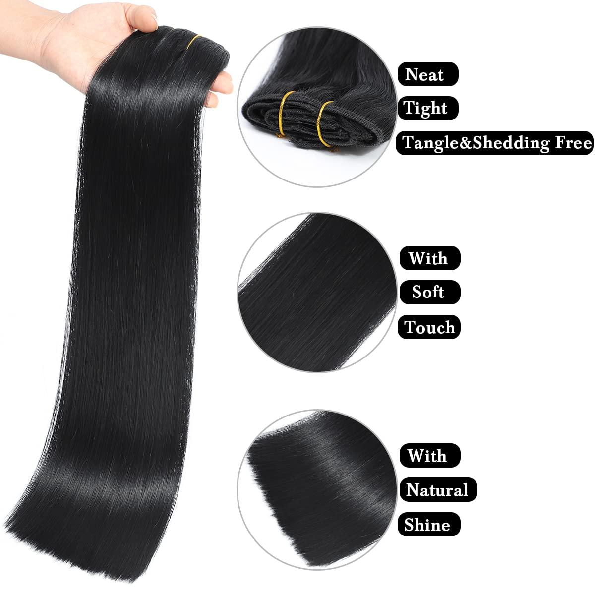 Tuquqe Clip in Hair Extensions Real Human Hair Clip ins Human Hair Extensions for Women Invisible Natural Straight Seamless Clip on Hair Extensions 8pcs Double Weft 75g (#1 Jet Black, 22 Inch)