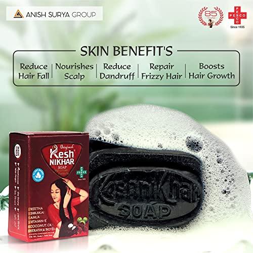 KESH NIKHAR SUPREME Kesh Nikhar Advanced Formula Soap Solid Shampoo Bar Natural Hair Care & Cleansing Soap - Amla, Reetha, Shikakai For Dandruff, with Coconut Oil Dry Hair & Scalp Size 100gm Each (PACK OF 10)