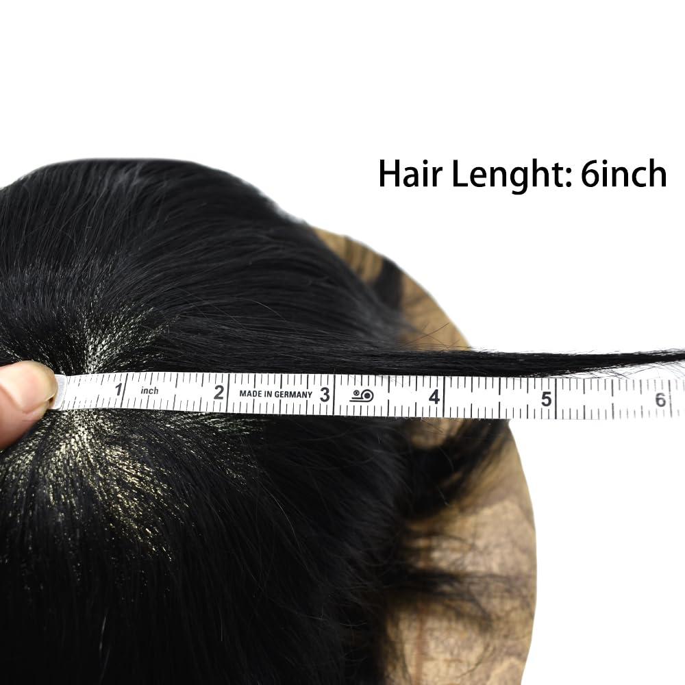 F M FACE MIRACLE NEW YORK Mens Toupee Fine Mono Real Hair Replacement System Poly Skin Around Human Hair Mens Toupee Durable Mens Hairpiece 6"X8"#1B10 Off Black with 10%gray hair -120% Medium Light to Medium Density