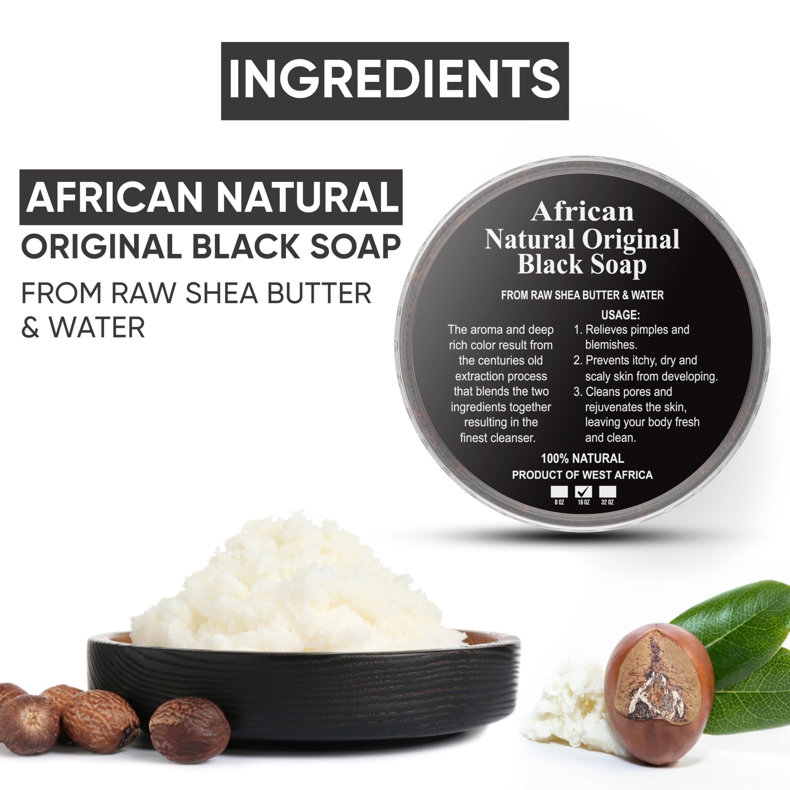 HERBOGANIC HERBOGANIC African Black Soap Liquid, Paste & Soap Bar,100% Raw Pure Natural From Ghana Face & Body Wash Supports Moisturizing,Dry Skin, Scars and Dark Spots (16 Oz Each)
