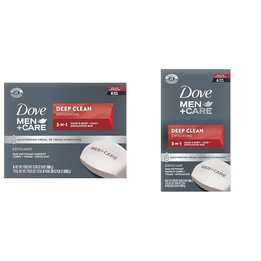 DOVE MEN + CARE DOVE MEN + CARE Deep Clean Body and Face Bar (Pack of 8) + (Pack of 6) More Moisturizing Than Bar Soap