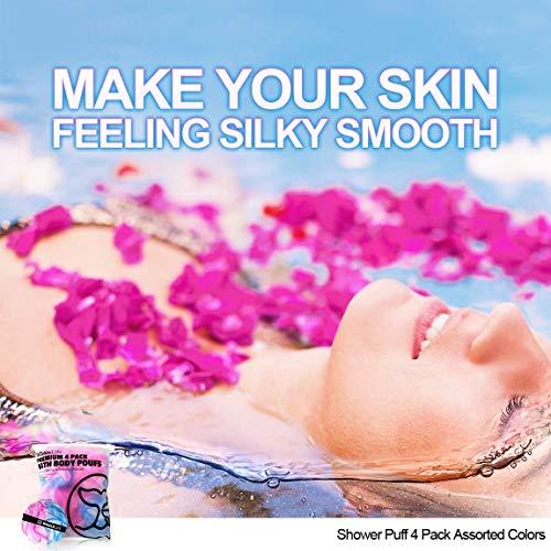 WhaleLife Loofah Sponge Bath Sponge for Women Men 4 Pack (Blue Pink Conbine)