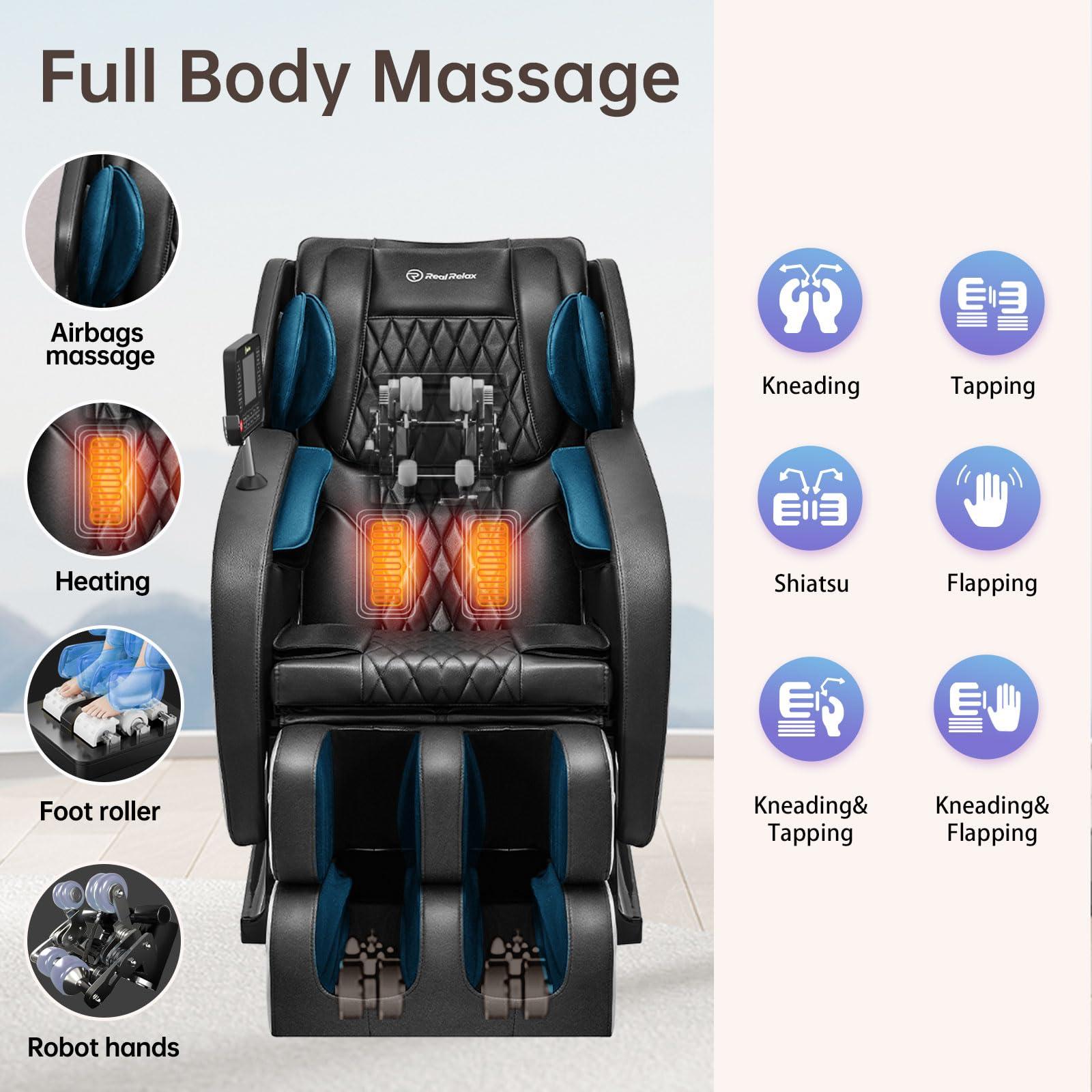 Real Relax Real Relax Massage Chair, SL Track Full Body Zero Gravity Massage Chair Recliner with App Control, Favor 05 (Black)