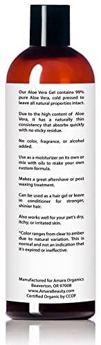 Amara Beauty USDA Organic Aloe Vera Gel - For Face, Body, Hair - 100% Pure, After Sun Care