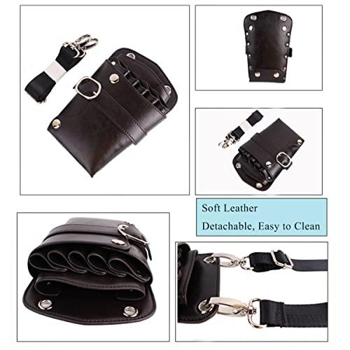 boshiho Scissors Pouch PU Leather Salon Barber Hairdressing Scissors Holster Hair Stylist Tools Bag Comb Shear Holster Waist Shoulder Belt (Black)