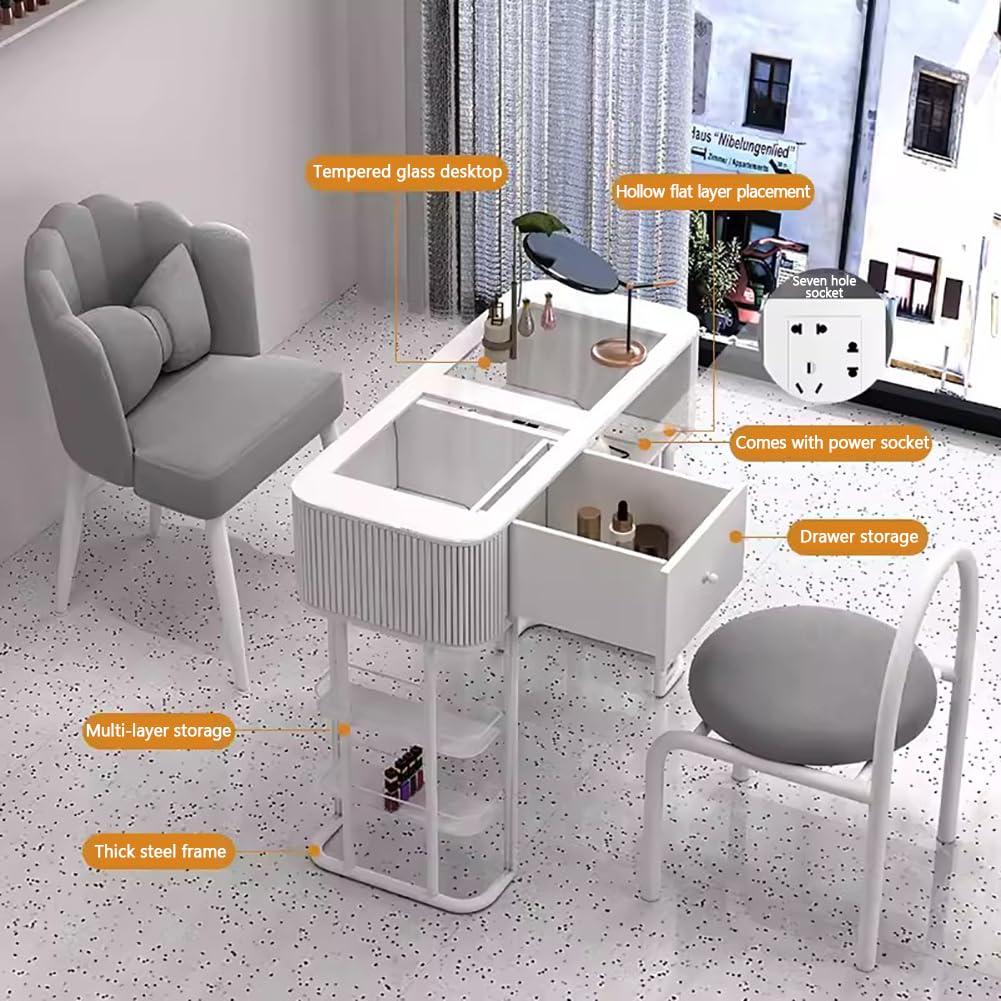 BOYITES BOYITES Modern Transparent Manicure Table, Tempered Glass Nail Station for Manicurist, Professional Nail Salon Work Station Booth, White Pedicure Tech Station, Beauty Salon Table,B,100cm