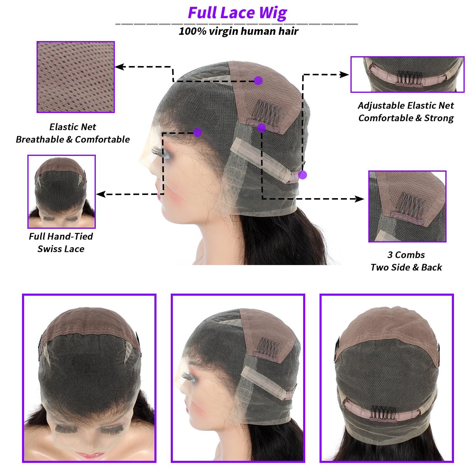 FASHION PLUS FASHION PLUS 15A Real Full Lace Human Hair Wigs Loose Wave HD Transparent Full Lace Wigs Human Hair Loose Deep Wave Full Handmade Invisible Whole Lace Wig Pre Plucked 180% Density Human Hair Wigs