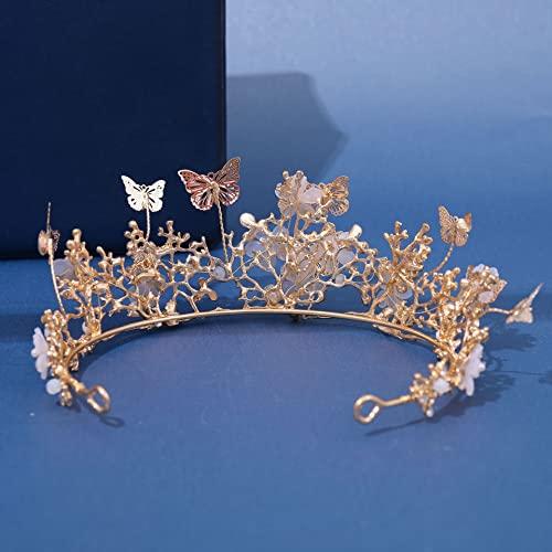 GUMMIA GUMMIA Women's Fashion Headbands Korean Flower Butterfly Tiara Bridal Pearl Crystal Crown Women Girls Wedding Princess Birthday Party Hair Dress Jewelry (Color : Silver)
