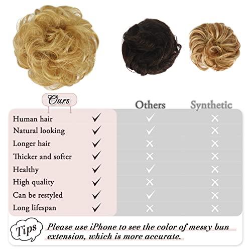 RUWISS RUWISS Messy Bun Hair Piece 100% Human Hair Messy Rose Bun Hair Buns Hair Piece for Women Real Hair Scrunchies Updo Hair Pieces Bun Extension Ponytail Messy Hair Bun (Golden Blonde)