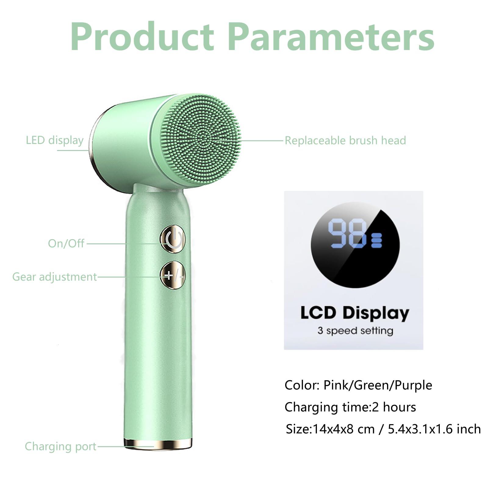 DotPet Facial Cleansing Brush, 6 in 1 Electric Face Scrubber with 6 Brush Heads and 3 Spin Speeds for Deep Cleansing, Waterproof Rechargeable Face Brushes for Dry Oily Sensitive Skin (Green)