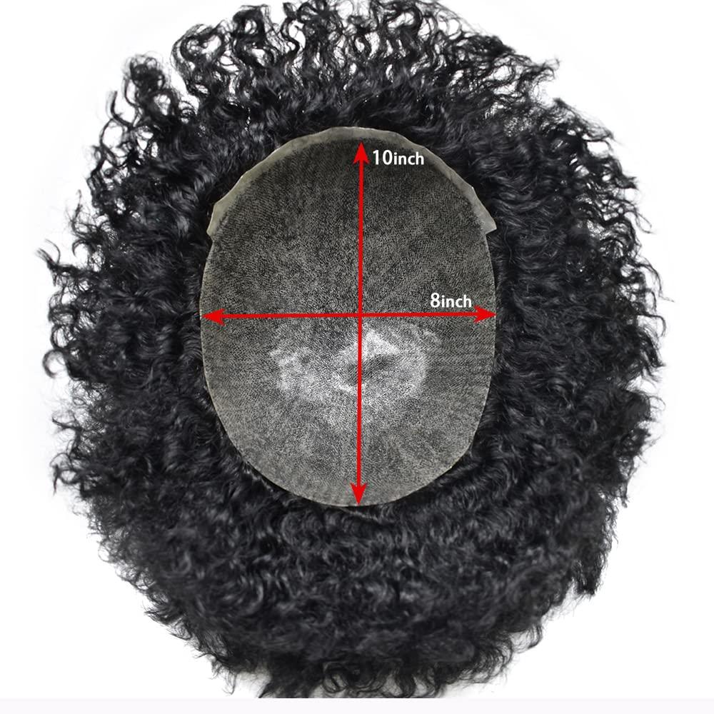 Generic Afro Mens Toupee Curly Hairpieces for Black Men 0.1mm Full PU Brazilian Human Hair Units African American Men Toupee Man Weave Hair Unit Mens Hair System Curly 8x10 1# JET BLACK-8MM Afro Wave