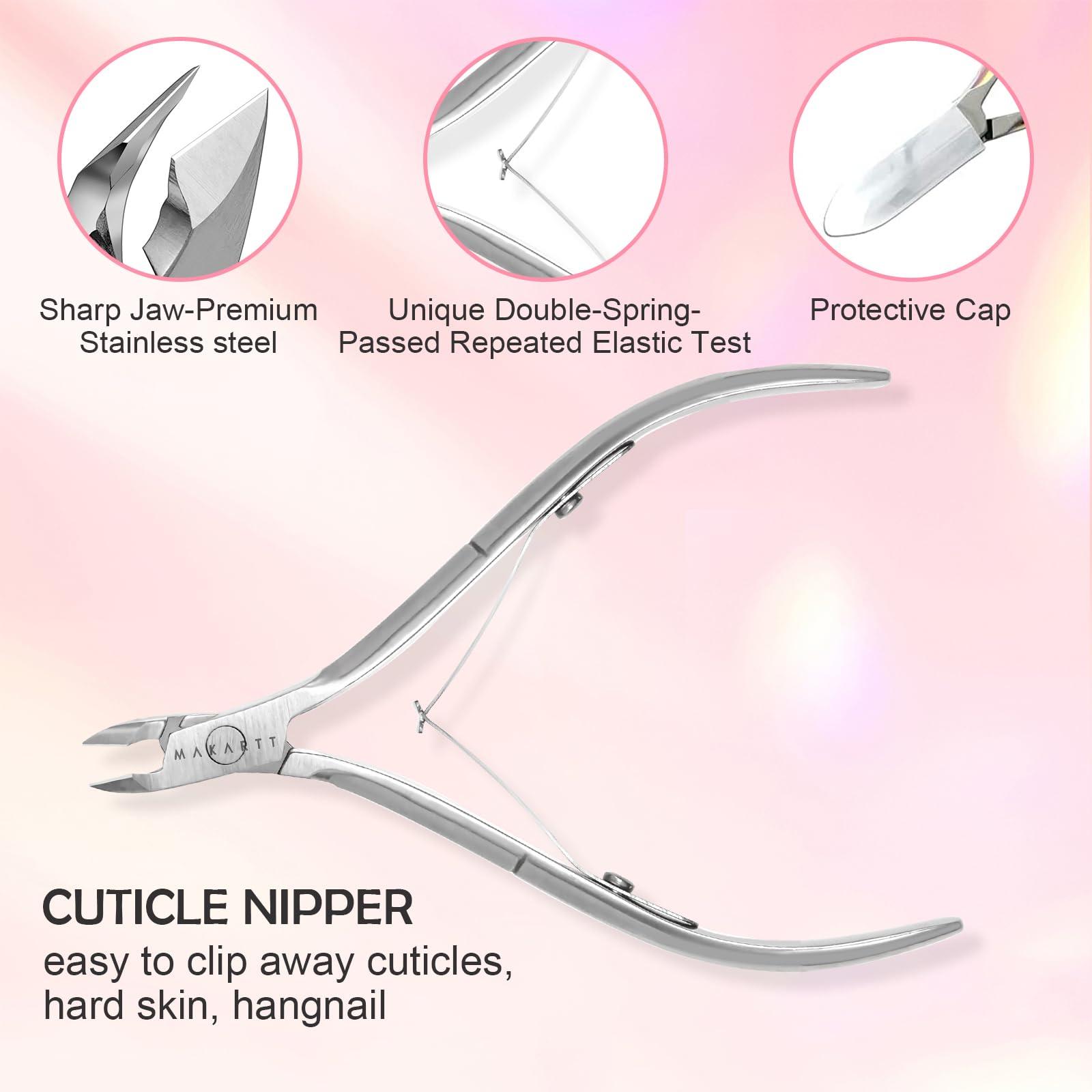 Makartt Makartt Cuticle Trimmer with Cuticle Pusher, Silver Nail Trimmer Nail Care Manicure and Pedicure Kit with Stainless Steel Cuticle Nipper and Dual End Nail Pushers for Home Salon Use (Pack of 3 PCS)