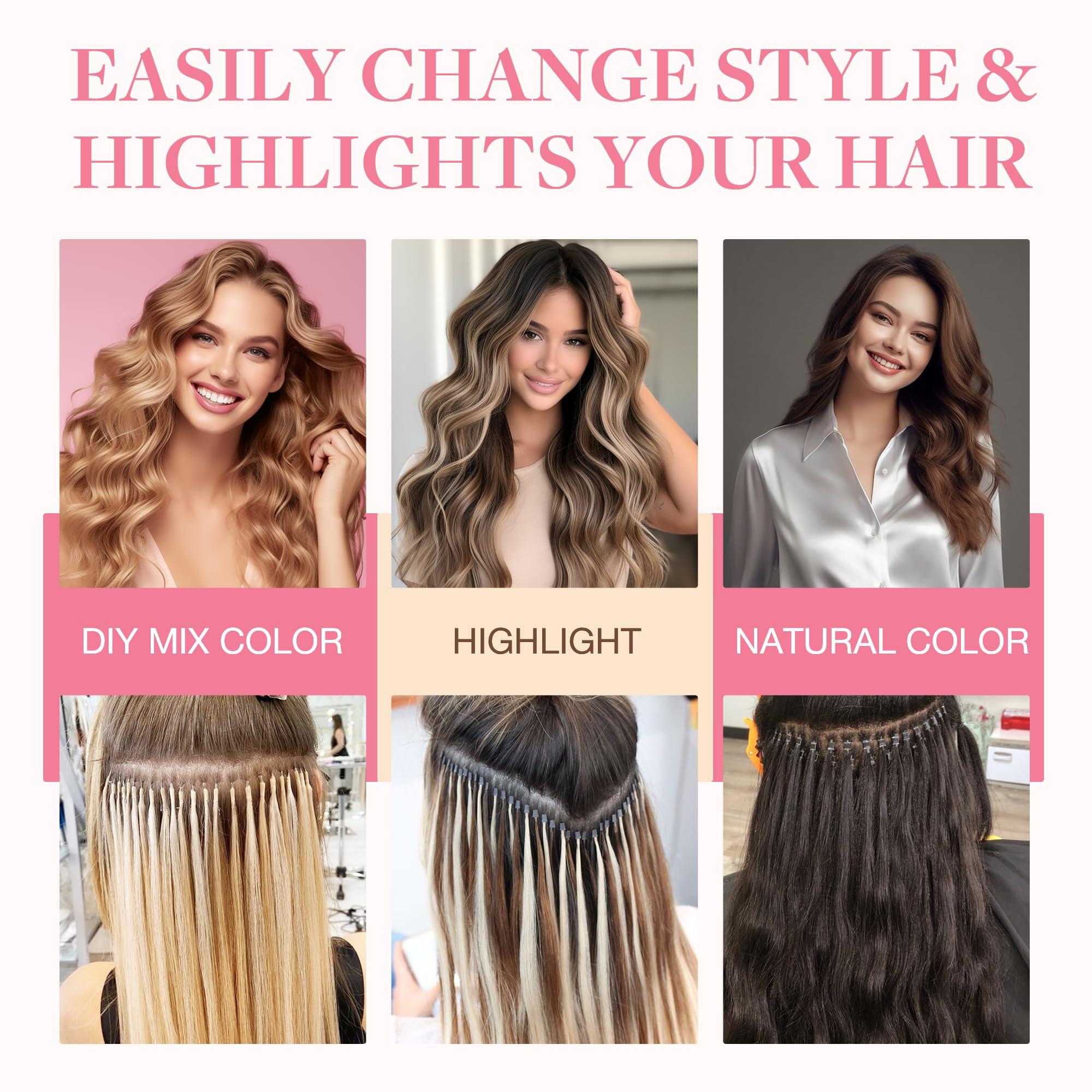 GOO GOO GOO GOO I Tip Hair Extensions Real Human Hair, 14inch 50g 100S, Cold Fusion I Tip Hair Extensions, Invisible Remy Hair Extensions, 4/26/4 Balayage Chocolate Brown to Honey Blonde