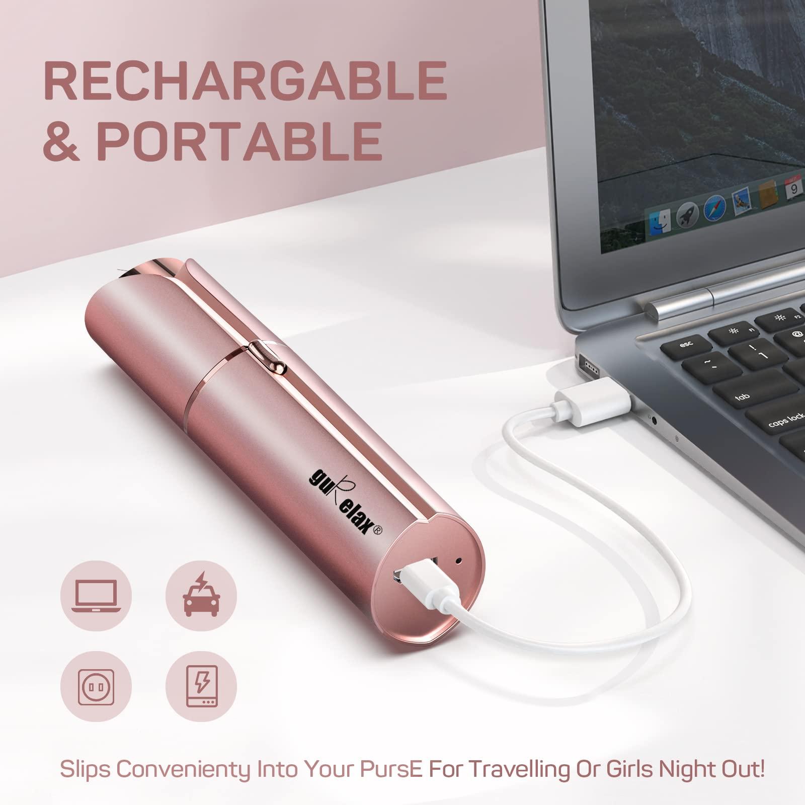 gurelax Facial Hair Removal for Women, Electric Painless Rechargeable Facial Hair Remover for Face, Lip, Chin with 2 x Replacement Heads