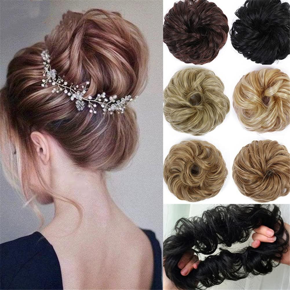 Vsadsau Vsadsau Synthetic Curly Messy Chignon Donut Hair Bun Elastic Hair Rope Rubber Band Wrap On Ponytailtail Hairpieces
