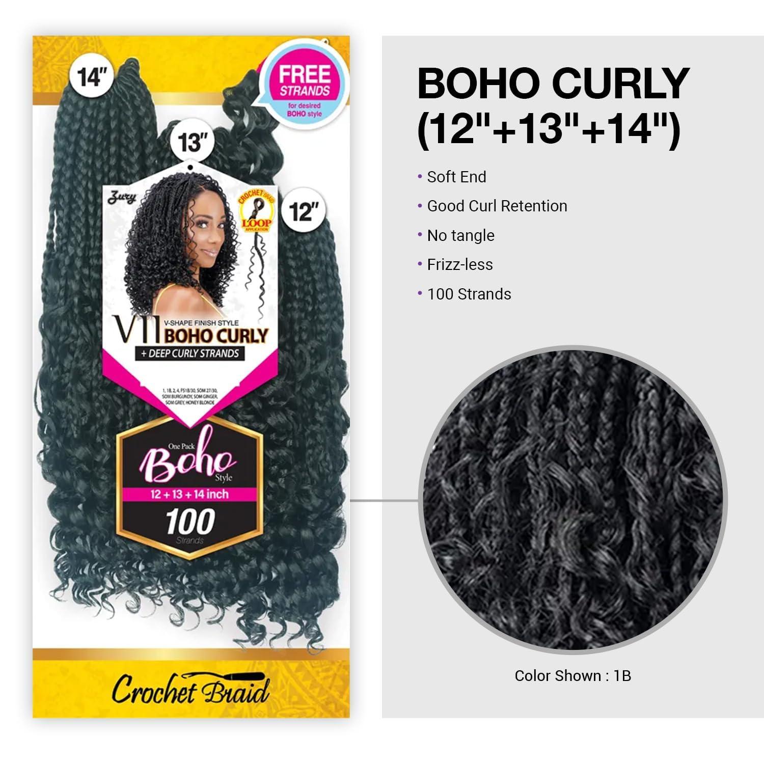 Zury Royal Zury Crochet Briad V-shape Finish Style V11 Boho Curly (12\"+13\"+14\") (SOM Grey)
